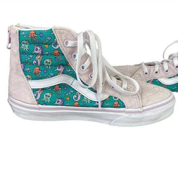 VANS Kids Off The Wall High Top Sneakers Ocean Print Back Zip 751505 Sz 3 - Picture 6 of 12